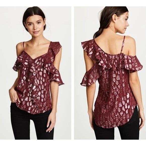 Veronica Beard Blake Skirt and top set Burgundy red Silver Asymmetric Size 4 / 6 - Picture 2 of 11